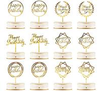 12 Pieces Happy Birthday Cake Topper Acrylic Birthday Cupcake Topper Cake Pick Decorations for Birthday Party Cake Desserts Pastries, 6 Styles (Gold)