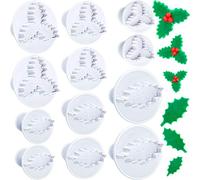 12 Pieces Holly Leaf Plunger Cutter, Christmas Holly Leaves Cookie Fondant Cupcake Paste Cutter for Sugar Craft Decorating Baking Tools