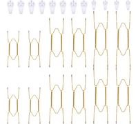 12 Pieces Invisible Plate Hangers Wall Plate Hangers Stainless Steel Decorative Wire Plate Hangers Holders in 3 Sizes with 12 Pieces Wall Hooks for Decorative Plates and Art (Gold,8/12/14 Inch)