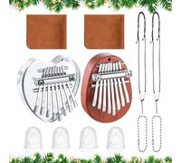 12 Pieces Kalimba Piano Set Include 2 Mini 8 Key Finger Harps Handheld Thumb Piano Mini Kalimba 4 Lanyard Chains 2 Cleaning Cloths and 4 Finger Protectors for Beginners (Heart Crystal)
