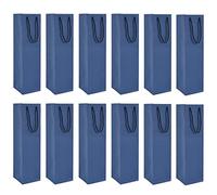 12 Pieces Kraft Paper Wine Bottle Bag, Wine Bottle Holder with Handles, Kraft Tissue Paper, Retail Wine Bag for Christmas, Wedding, Party, 3.7 x 3.7 x 13.7 Inches (Blue)