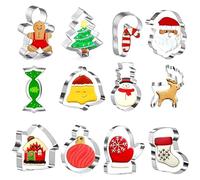 12 Pieces Large Christmas Cookie Cutters Set, Stainless Steel, Includes Gingerbread Man, Tree, Snowflake, Candy Cane, Santa Claus and More, All Ages