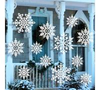12 Pieces Large Christmas Hanging Snowflakes Outside, Large White Hanging Snowflake in Different Sizes for Winter Indoor Outdoor Decorations, Christmas Tree for Holiday Decoration