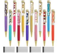 12 Pieces Liquid Floral Ballpoint Pens Cute Dynamic Liquid Flower Pen Liquid Metal Floral Ballpoint Pens for School Office Desk Christmas Party Supplies