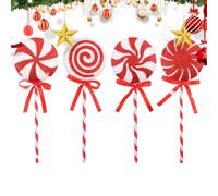 12 Pieces Lollipop Ornaments Foam 21x7.5cm Christmas Tree Lollipop Decorations With Bow And Cord Classic Holiday White And Red Ornament For Tree School Bedroom Seasonal Decoration