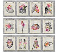 12 Pieces Medical Dictionary Art Set 8 x 10 Inch Anatomy Decor Vintage Anatomical Posters Vintage Floral Human Wall Decor for Doctor Office Clinic School Classroom Gift for Nurses Med Student