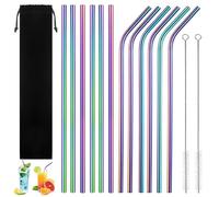 12 Pieces Metal Drinking Straws, 21CM Stainless Steel Straw, 6 Straight + 6 Bent Reusable Straws with Cleaner Brush, BPA Free Metal Straws for Enjoying Smoothies, Coffee, Juice, Cocktails, Drinks