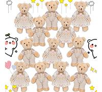 12 Pieces Mini Bear Stuffed Animals, Mini Couple Plush Bear with Burlap Clothes Little animal Toys for Birthday Wedding Decorations Christmas Party Favors Supplies(Multicolored,Fresh Style)
