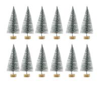 12 Pieces Mini Christmas Trees Snow Frost Trees Bottle Brush Trees Plastic Winter Snow Ornaments Tabletop Trees for Xmas Party Diorama Models Glitter Small Trees, Silver 8.5cm