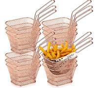 12 Pieces Mini Square Fry Basket Steel French Fry Chip Basket Food Baskets for Serving Stainless Steel Fry Basket with Handle Reusable Fries Holder Mini Deep Fryer with Basket for Home(Rose Gold)