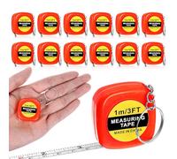 12 Pieces Mini Tape Measure Keychains, 2 Inch Functional Small Tape Measures Keychains with Stable Slide Lock Pocket for Birthday Party Favors Gift Bag Fillers Prize 1 m/ 3 Ft Red