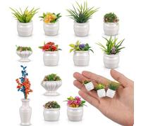12 Pieces Miniature Dollhouse Plant Flowers Mini Potted Plants Faux Flower Model Artificial Tiny Greenery Decorations for Micro Landscape, Bonsai Ornament, Dollhouse Accessories