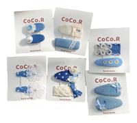 12 pieces of fabric hair clips, handcrafted and cute blue denim lace side clips that won't damage the hair