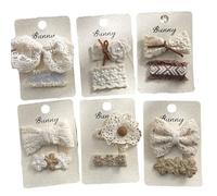 12 pieces of fabric hair clips, handcrafted cute beige lace bow side clips that won't damage the hair