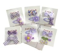 12 pieces of fabric hair clips, handcrafted cute purple flower bow side clips that won't damage the hair