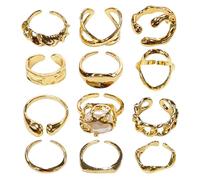 12 Pieces Of Pearl Geometric Rings, Personalized Open Rings, Fashion Adjustable Rings, Daily Wear And Matching Accessories, Holiday Jewelry Gifts.