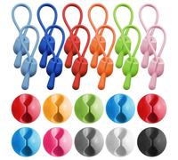 12 Pieces of Wire Ties, with 10 Pieces of Desktop Cable Organizers, Colorful Cable Fixing Straps, Cable Organizing Ties, Suitable for Organizing Headphones, Data Cables, and Wires