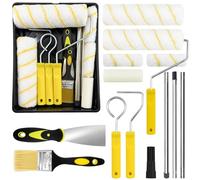 12 Pieces Paint Roller Set, Paint Rollers and Trays Sets with Paint Brushes, Large and Mini Roller Foam Roller Sets for Painting with Extension Pole, Roller Set for Walls Ceilings and Painting