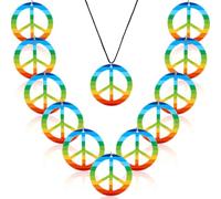 12 Pieces Rainbow Peace Necklaces Plastic Peace Sign Pendant Necklace Costume Accessory 1960's Hippie Accessories