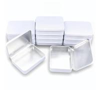 12 Pieces Rectangular Metal Empty Hinged Tins Containers Basic Necessities Home Storage Organizer Mini Box Set, 4.5 x 3.3 x 0.87 inches (White)
