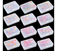 12 Pieces Rectangular Plastic Organizer Storage Box Containers with Thank You & Hearts Image Pattern on the Lid, 11.5 x 8.5 x 2.8 cm (Transparent)