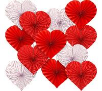 12 Pieces Red Heart Paper Fans Heart Shaped Valentine Day Party Hanging Decorations for Valentines Decor Anniversary Wedding Bridal Shower Photo Backdrops