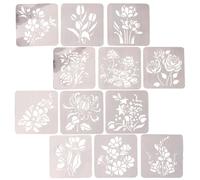 12 Pieces Reusable Plants Stencils, Nature Flower Stencils Template, Painting Openwork Drawing Stencil for Painting on Wood Canvas DIY Art Crafts Scrapbook Notebook Wall Décor