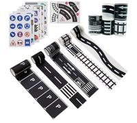 12 Pieces Road Tape Traffic Sign Set, Adhesive DIY Traffic Road Railway Tape, Train Track Sticker Easy to Apply and Remove for Kids Stimulate Imagination Learn Knowledge Classroom Game