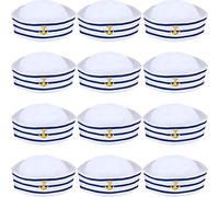 12 Pieces Sail Hats Blue with White Captain Sailor Hat for Men Women Costume Accessory Dressing up Party (Delicate Style)