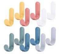 12 Pieces Self Adhesive Hooks Wall Hanging Plastic Creative Cute J-Shaped Hook Powerful Self Adhesive Hooks for General Bathroom Kitchen Use Sticky Wall Hook Waterproof