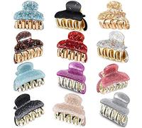 12 Pieces Small Plastic Hair Claw Clips Sequins Acrylic Hair Jaw Clip Colorful Mini Hair Barrette for Girls and Women