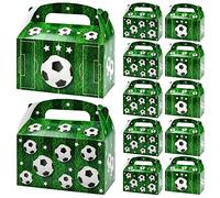 12 Pieces Soccer Party Treat Boxes, Creative Soccer Cardboard Boxes Soccer Party Favor Bags with Handles Candy Bags for Kids Birthday Soccer Themed Party Supplies (Green)