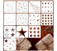 12 Pieces Sparkle Star Stencil Stars Background Craft Stencils Mixed Media Stencils for Painting on DIY Card Making Scrapbook Paper Fabric Pillows (12 Star)