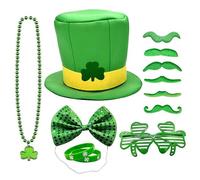 12 Pieces St. Patrick’s Day Costume Set Leprechaun Hat Irish Ethnic Sets Green Leisure Business Plaid Celebration Foreign Sets Irish Fancy Dress Costume Accessory for Adult (Green,One Size)