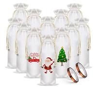 12 Pieces Sublimation Blanks Wine Bottle Gift Bag with Drawstring Reusable Polyester Blank Wine Bag Heat Transfer with 2 Rolls Heat Tape for DIY St Patrick's Day, Easter, Birthday, Wedding and Party