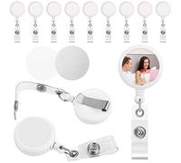 12 Pieces Sublimation Retractable Badge Holder with Belt Clip, Blank Nurse ID Badge Reels for Office Worker Doctor Nurse, Key Card Name Tag Holder for Sublimation Personalize Photo (White)