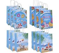 12 Pieces Summer Beach Paper Bag,Hawaiian Party Gift Bags,Hawaiian Aloha Party Favors Bags,Swimming Pool Theme Kraft Paper Candy Treat Bags,Luau Beach Goodie Gift Bags for Baby Shower,Birthday