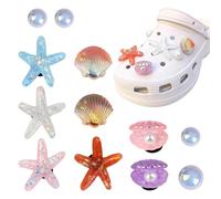 12 Pieces Summer Shoe Charms, Cute Starfish Seashell Pearl Shoes Accessories Bling Beach Shoe Decoration Charms for Crocs - Girly Shell Charm for Women Birthday Party Gift