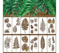 12 Pieces Tropical Fern Leaf Painting Stencils Large Reusable Palm Turtle Leaf Wall Stencil Flexible Botanical Leaves Template Set Crafts for Furniture Canvas Wood Plank (4 x 8 Inches)