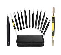 12 Pieces Tweezers Set Antistatic Stainless Steel ESD Tweezers Kit Includes Straight Tip, Curved Tip and Industrial Tweezers for Soldering and Soldering Electronics
