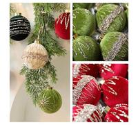12 Pieces Velvet Flocked Christmas Tree Ornaments 8cm for Holiday Decoration on Trees, Garlands, Wreaths and Fireplace Mantels (Green)
