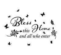 12 Pieces Vinyl Wall Stickers 3D Butterflies Bless This Home and All Who Enter Mirror Wall Decals Wall Decor Murals Inspirational Wall Quotes Signs for Living Dining Room Entryway 22 x 10 Inch