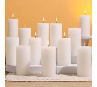 12 Pillar Candles, Unscented White Table Candles - 2x4in Pillar Candles, Long Burning Up to 30 Hours, Premium Paraffin with Cotton Wick for Church, Home, Wedding, Party Decoration