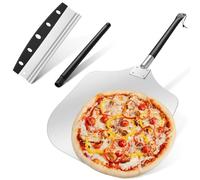 12” Pizza Peel with Pizza Cutter, Leonyo Aluminum Pizza Spatula Paddle with Length-Adjustable Handle, Pizza Turning Peel for Family Pizza Oven Baking, Dough, Bread & Pastry, Pizza Oven Accessories