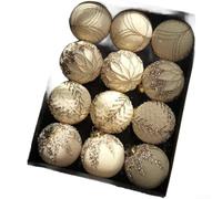 12 Plastic Flocked Christmas Ornaments with Various Unique Shapes and Classic European Design for For MILKY White Themed Holiday Tree Decoration (Cream)