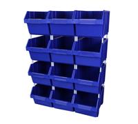 12 Plastic Storage Bins Stacking Boxes Parts Storage Set Warehouse Garage / 26cm x 28cm x 42.5cm Blue