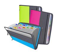 12 Pocket A4 Expanding File Folders with Zip Closure - Set of 3 Assorted Colour Folders.