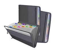 12 Pocket A4 Expanding File Folders with Zip Closure - Set of 3 Black Folders.