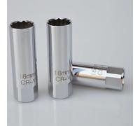 12 Point Spark Socket Wrench Set, 14mm 16mm Thin Wall Removal Tool for Removing Spark, Chrome Vanadium Steel with 3/8 Inch Drive, 2 Pack