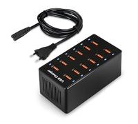 12-Port 60W USB Charging Station, Multi-Port Charger with 5V/2.4A Output, Smart USB Hub for Smartphones, Tablets, Desk Lamps - Black